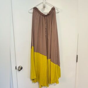 Free People Colorblock Satin Maxi Skirt — Lavender and Chartreuse